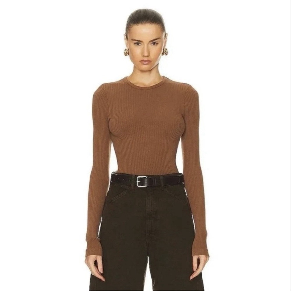 AGOLDE Alma Shrunken Rib Crewneck Tee Beeswax Brown Size Small